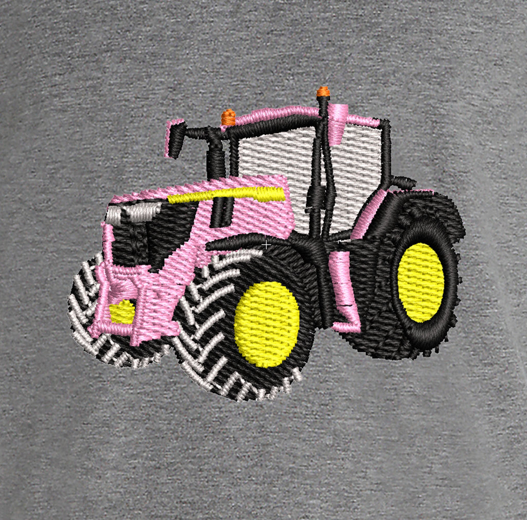 T-shirt - John Deere 6R250 Rose - détail broderie gris