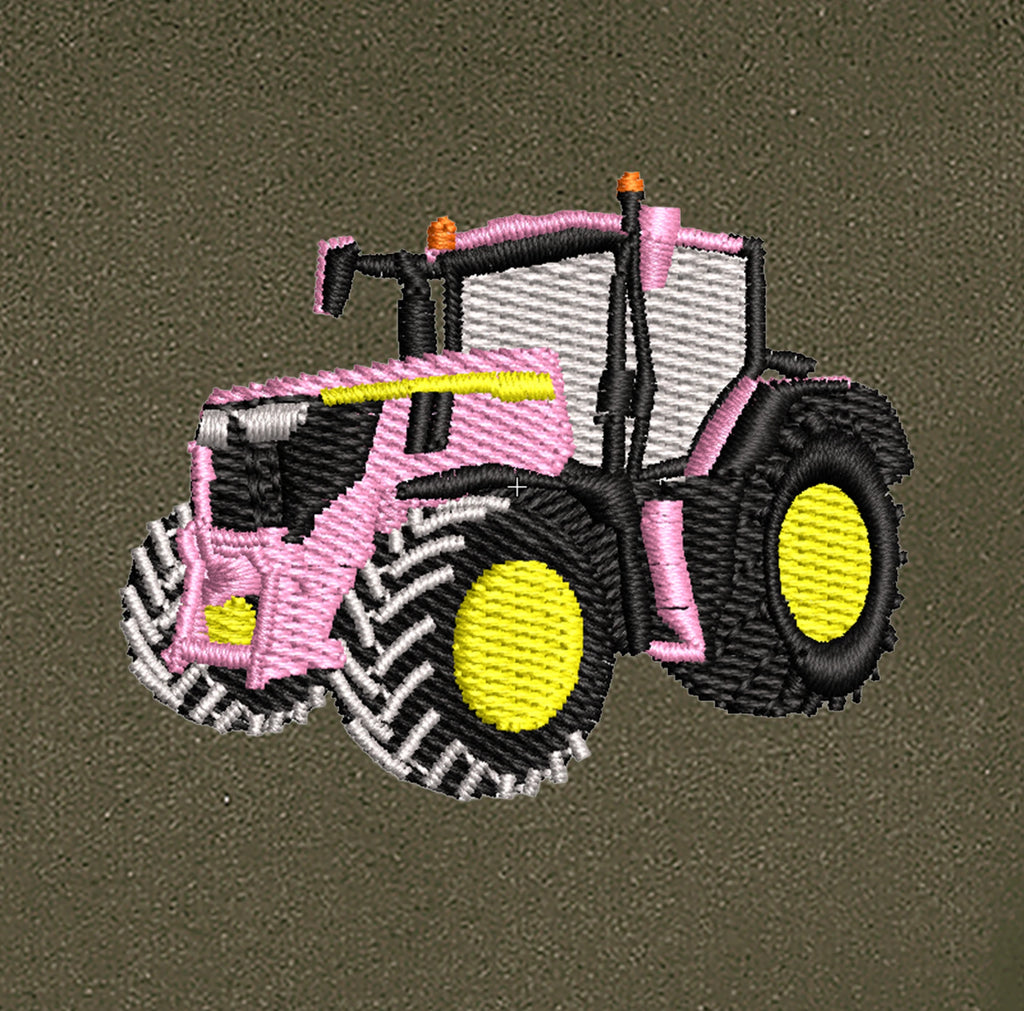 Sweat à capuche - John Deere 6R250 Rose - détail broderie kaki