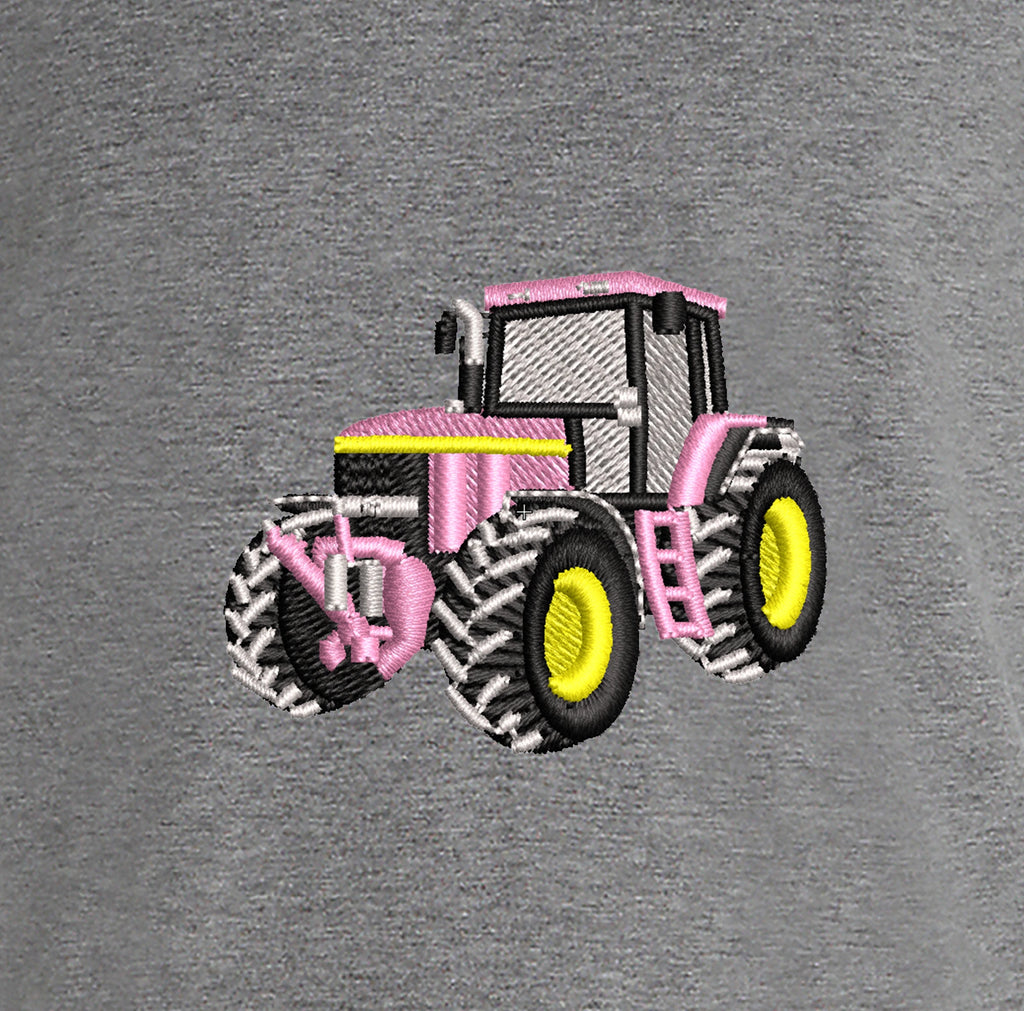 Sweat col rond - John Deere 7710 Rose - détail broderie gris