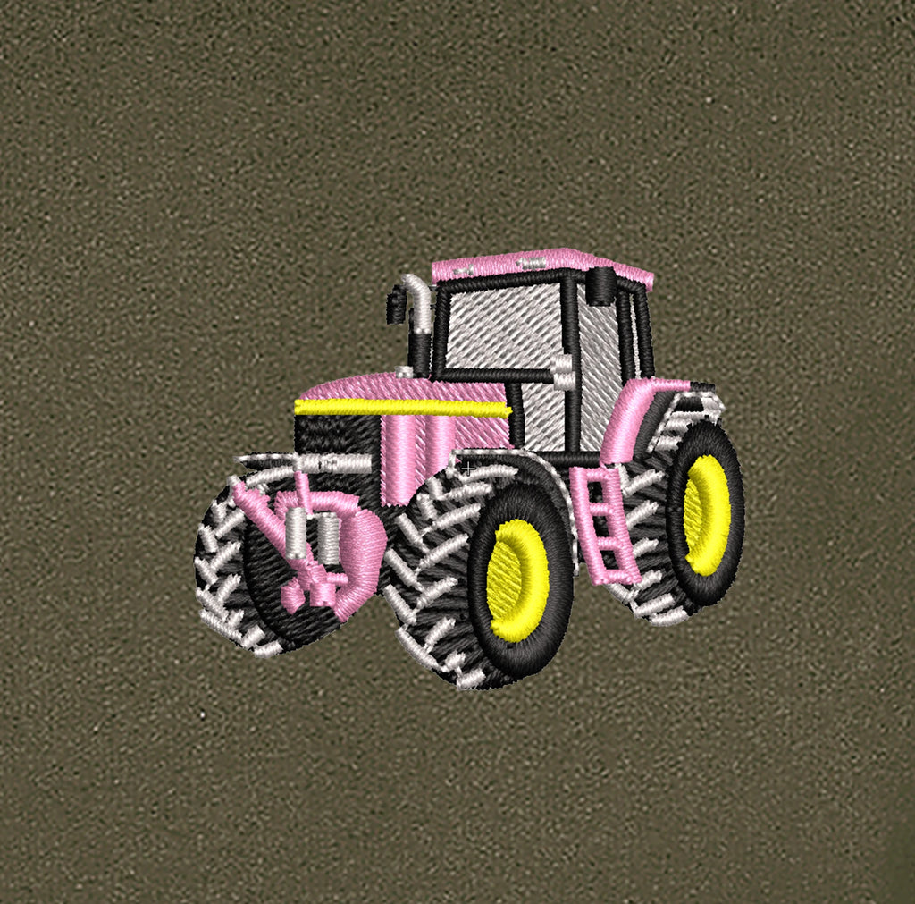 Sweat à capuche - John Deere 7710 Rose - détail broderie kaki