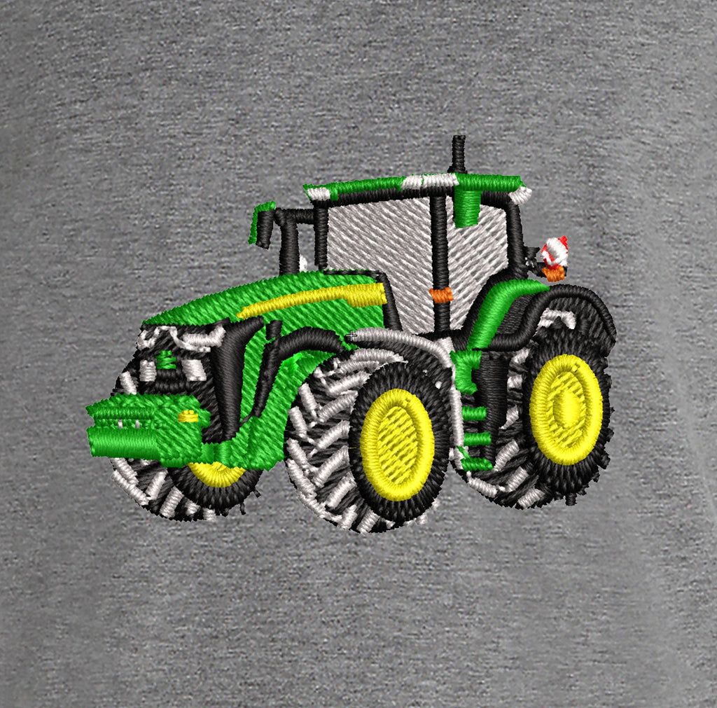 Sweat à capuche - John Deere 8R - détail broderie gris
