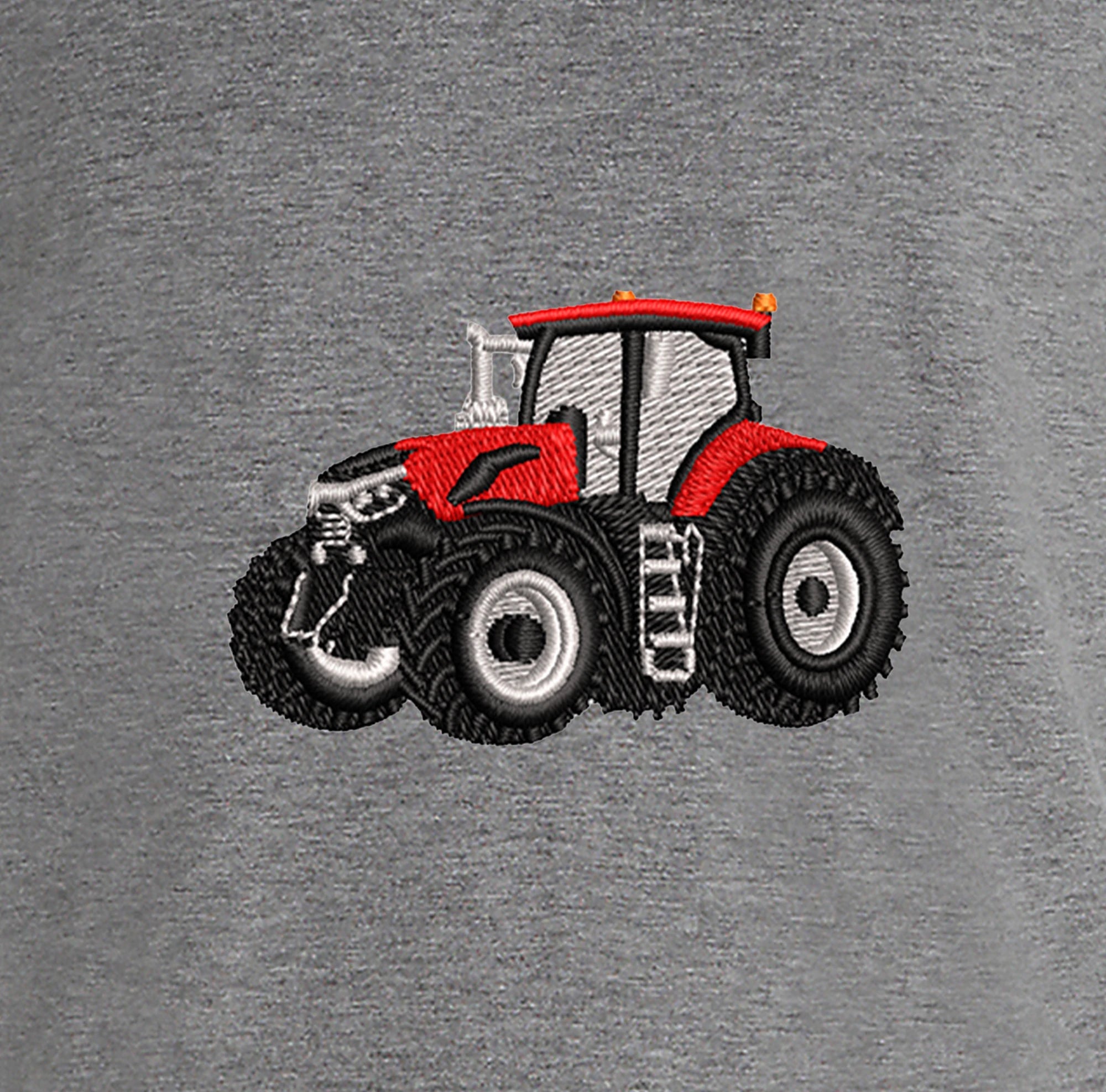Sweat col rond - Case IH - détail broderie gris