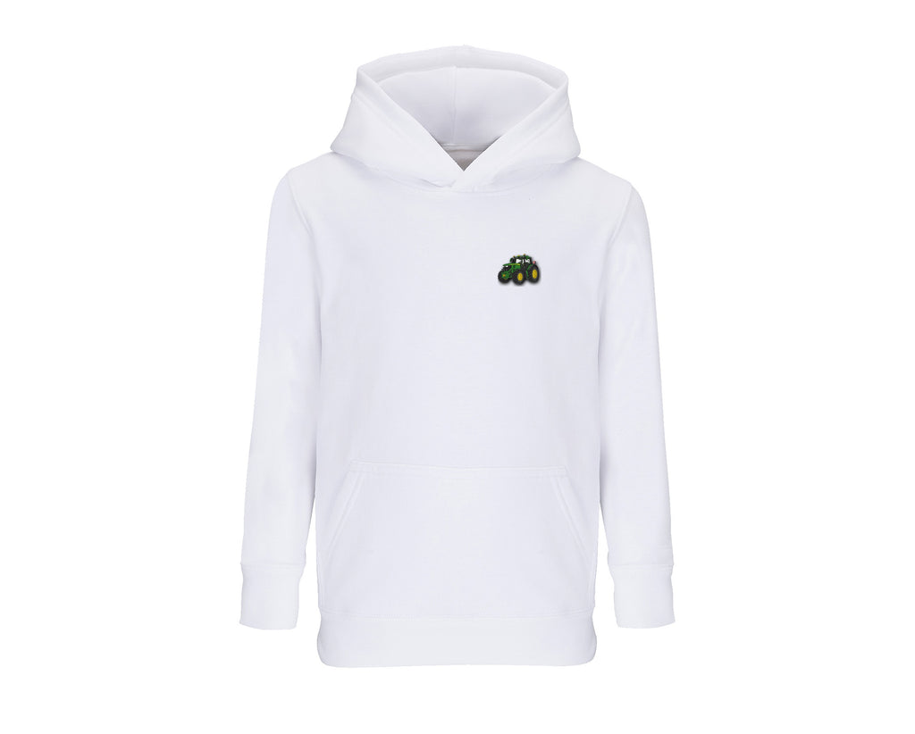 Sweat à capuche enfant John Deere 6R250 blanc brodé COQ AGRI