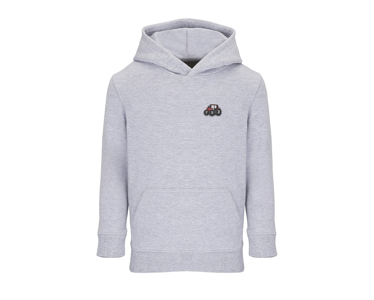 Sweat à capuche enfant Case IH 1455 XL gris chiné brodé COQ AGRI