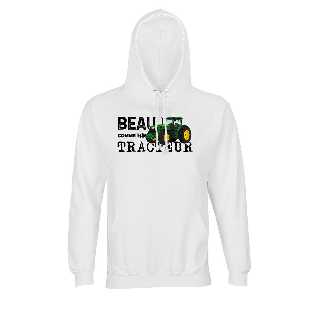 Sweat blanc floqué Beau comme un tracteur avec logo John Deere style agricole confortable et tendance