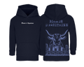 Sweat bleu marine enfant brodé avec le nom de la race de vache Blonde d’Aquitaine style ferme et confortable pour enfants