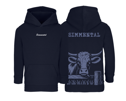 Sweat bleu marine enfant brodé avec le nom de la vache Simmental idéal pour jeunes passionnés d’élevage et d’agriculture