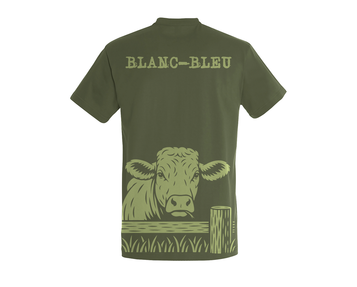 T-shirt Vache Blanc-bleu Kaki