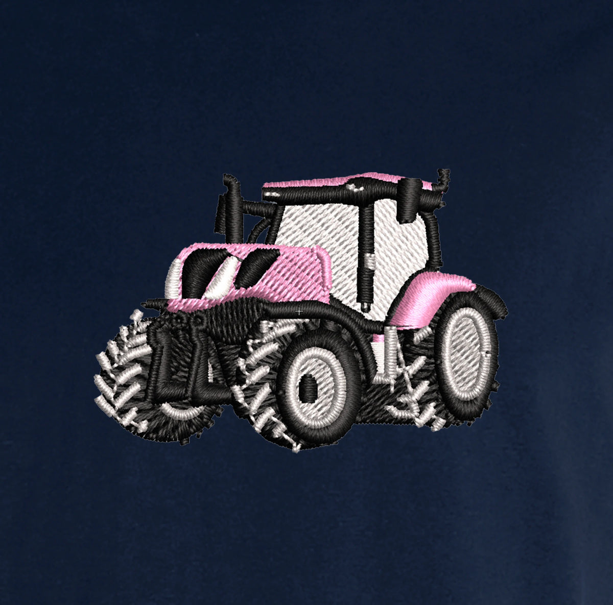 Sweat à capuche - New Holland T7 Rose - détail broderie bleu marine