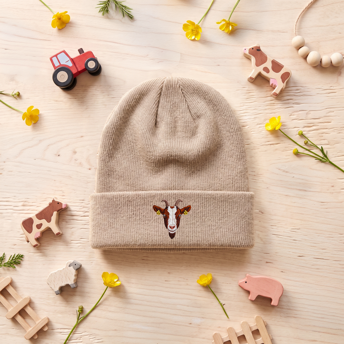 Bonnet enfant brodé - Chèvre