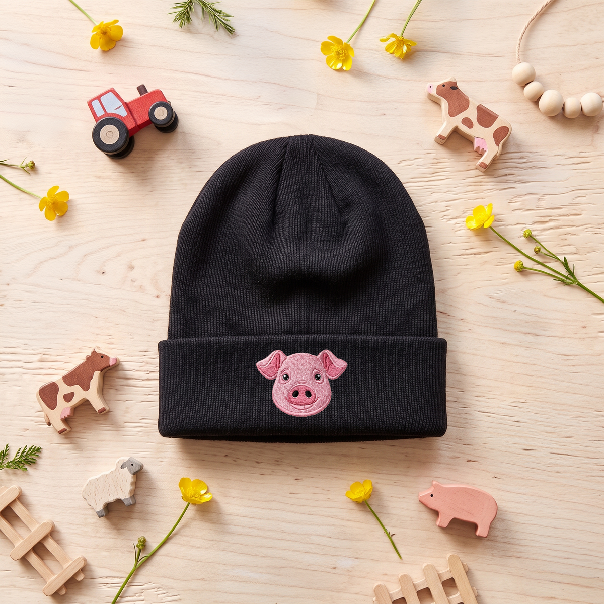 Bonnet enfant brodé - Cochon