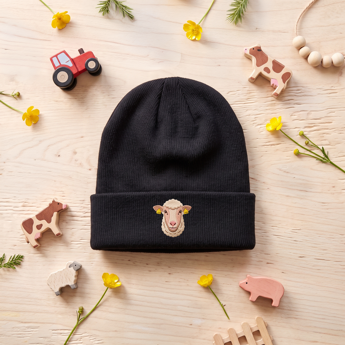 Bonnet enfant brodé - Mouton