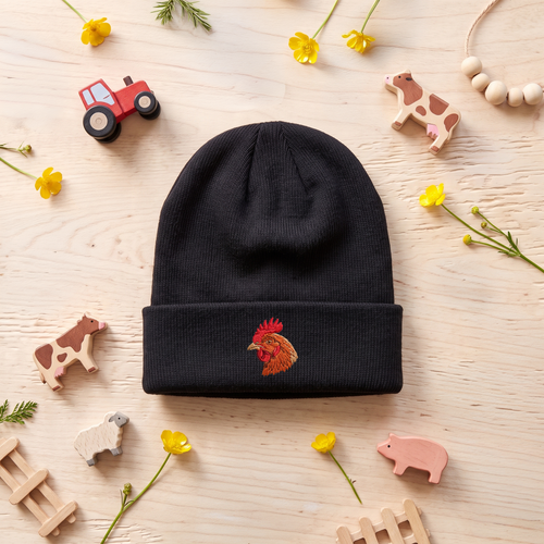 Bonnet enfant brodé - Poule