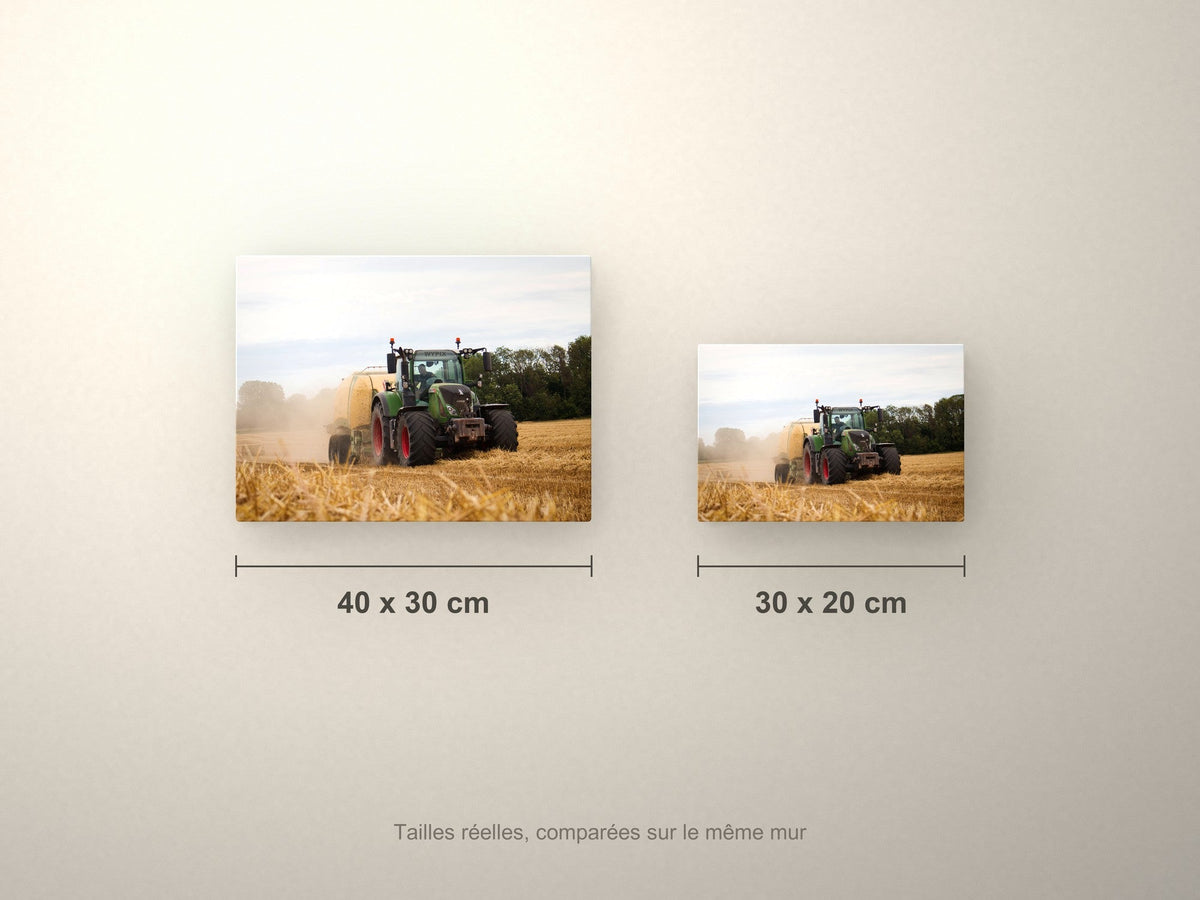 Poster métallique Fendt — formats 40x30 et 30x20 cm comparés
