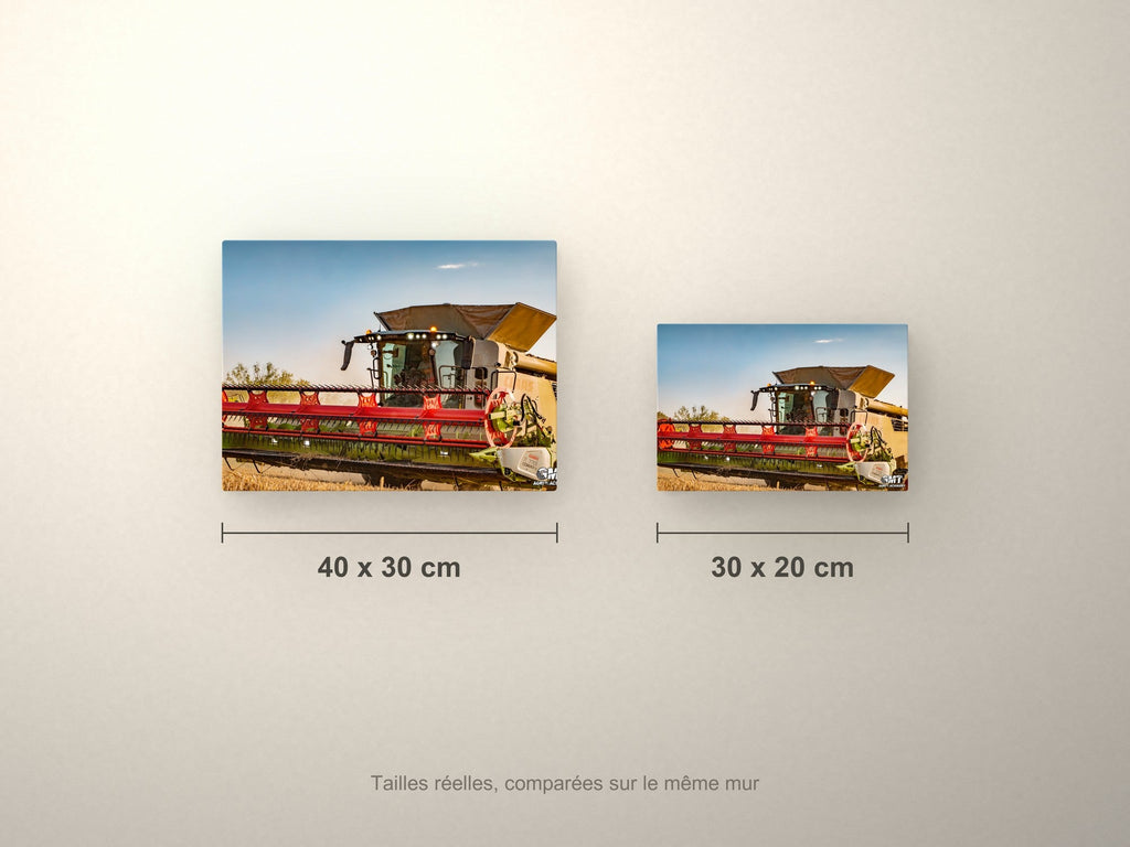 Poster métallique GMT Agri Machinery — formats comparés en centimètres