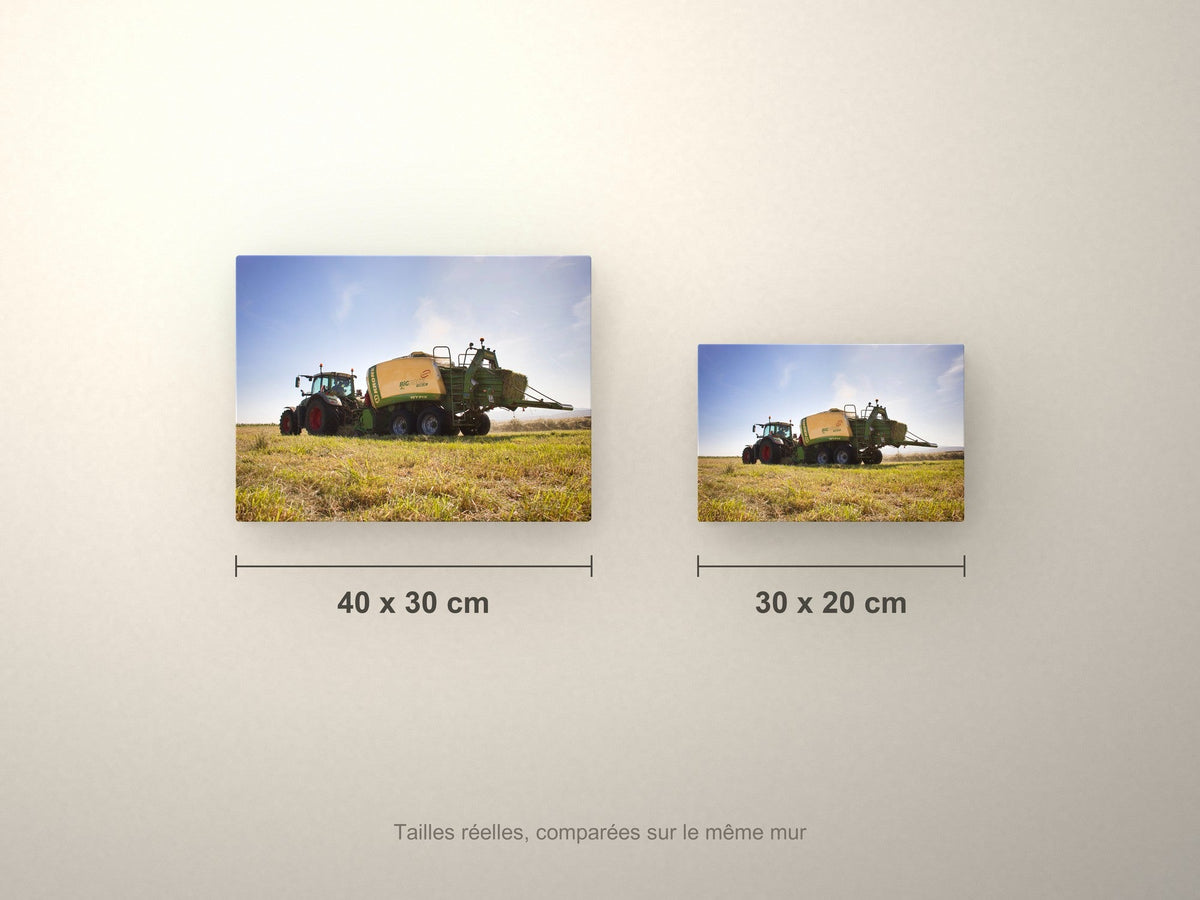 Poster métallique Krone et presse — formats comparés en centimètres