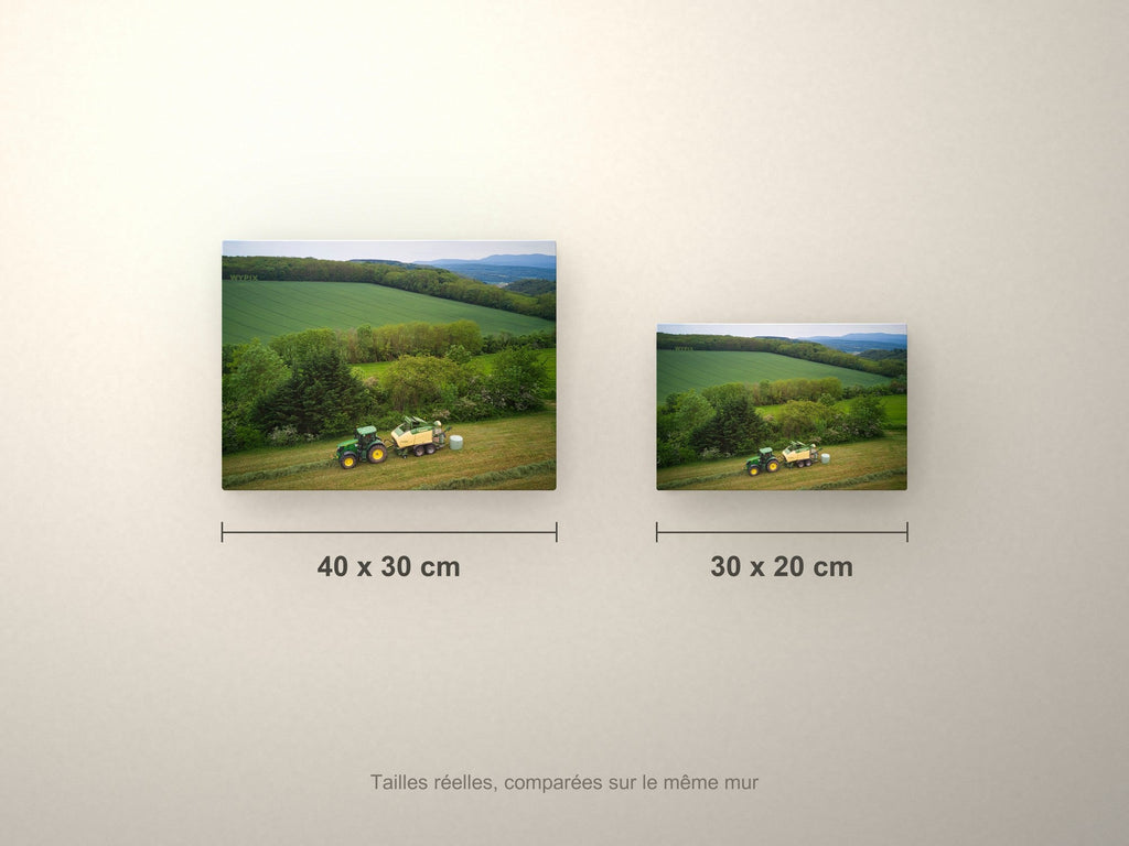 Poster métallique vue aérienne — formats comparés en centimètres